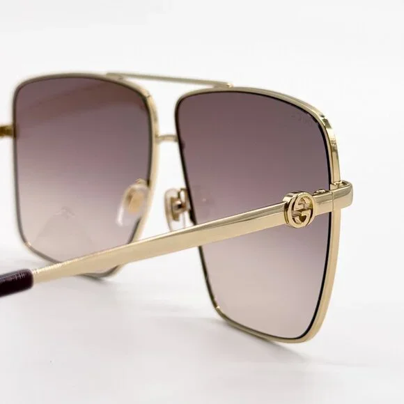 NEW GUCCI SUNGLASSES GG1087S 002 GOLD UNISEX EYEWEAR GUCCI WITH CHAIN - Picture 6 of 11